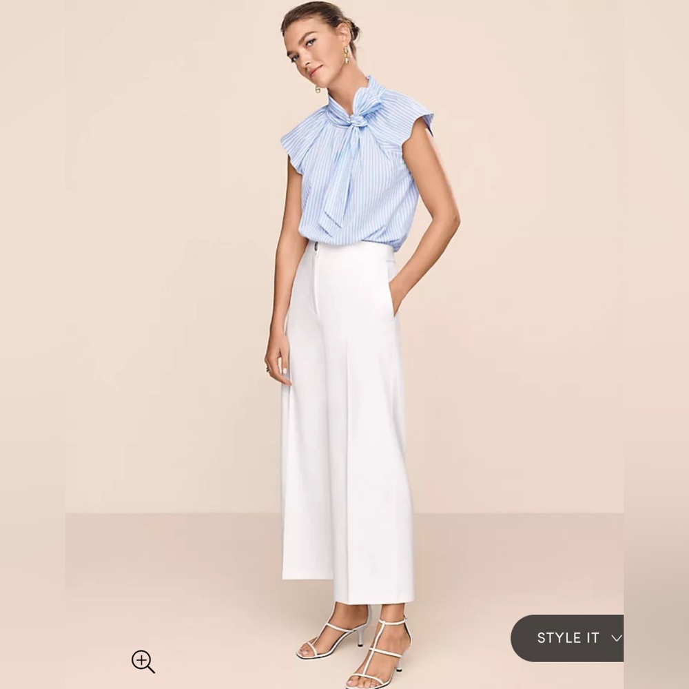 Ann Taylor Petite Ivory Stretch Cotton Wide Leg Crop Pant, Size 16P